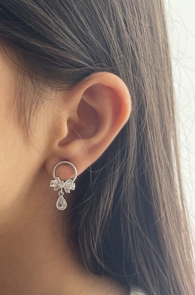 گوشواره استيل نگيندار آويز